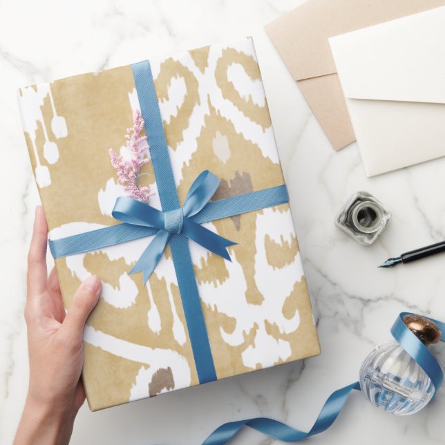 Cute neutral gold beige ikat tribal patterns wrapping paper (Gifting)