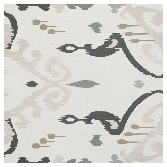 Cute neutral grey beige black ikat tribal patterns fabric (Swatch)