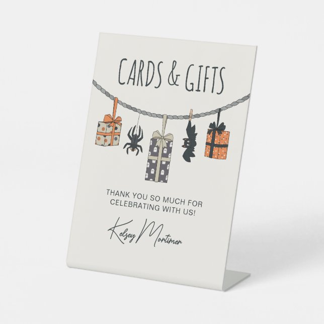 Cute Neutral Halloween Baby Shower Cards & Gifts Pedestal Sign (Front)