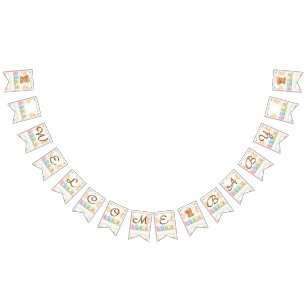 Cute Neutral Pastel Baby Bears Welcome Baby Shower Bunting