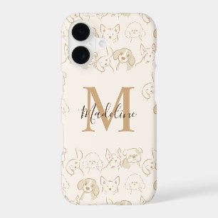 Cute Neutral Pop Dog Pattern Elegant Monogram