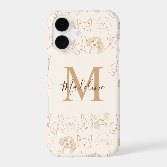 Cute Neutral Pop Dog Pattern Elegant Monogram (Back)