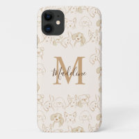 Cute Neutral Pop Dog Pattern Elegant Monogram