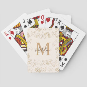 Cute Neutral Pop Dog Pattern Elegant Monogram Playing Cards