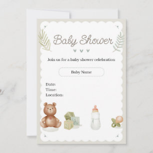 Cute Neutral Teddy Bear Baby Shower Invitation
