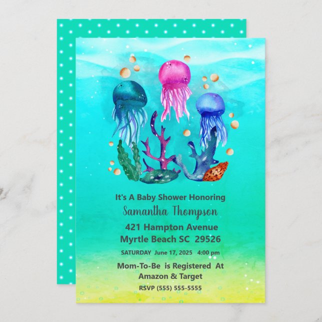 Cute Neutral Underwater Jelly Fish Baby Shower Invitation (Front/Back)
