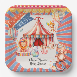 Cute Neutral Vintage Carnival Circus Baby Shower Paper Plate