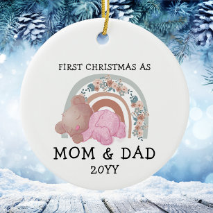 Cute New Baby Girl Mum Dad First Christmas Ceramic Tree Decoration