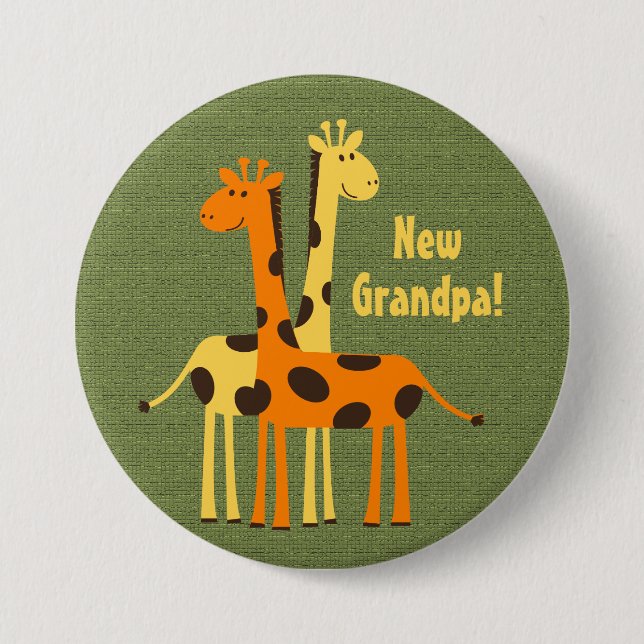 Cute New Baby Grandpa Grandfather Giraffe 7.5 Cm Round Badge (Front)