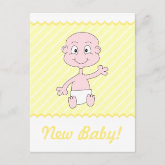 Cute New Baby Postcard. Yellow and White. Announcement Postcard