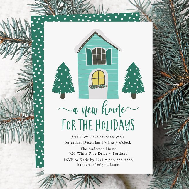 Cute New Home For The Holidays Green Housewarming Invitation (Creator Uploaded)