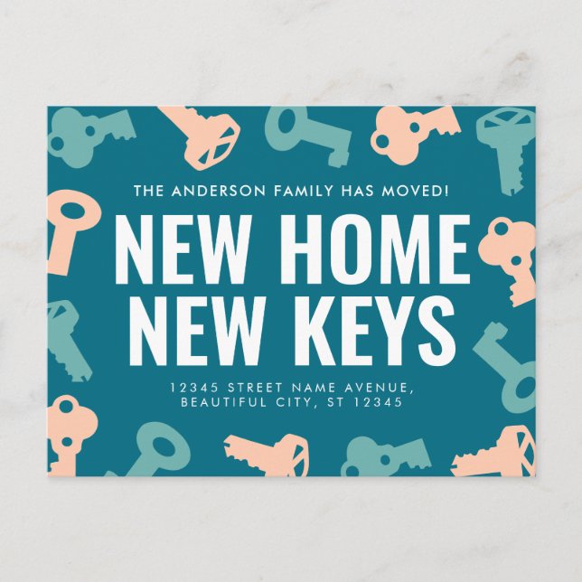 Cute New Home Keys We've Moved Moving Announcement (Front)
