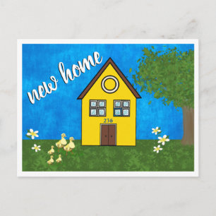 Cute New Home Yellow House Drawing Announcement Postcard