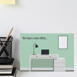 Cute New Office Address Change Green Desk Moving Announcement