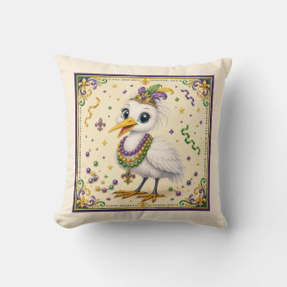 Cute New Orleans Egret Throw Pillow