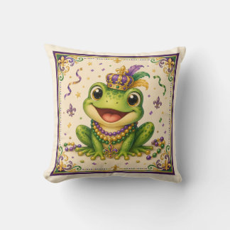 Cute New Orleans Mardi Gras Frog Throw Pillow