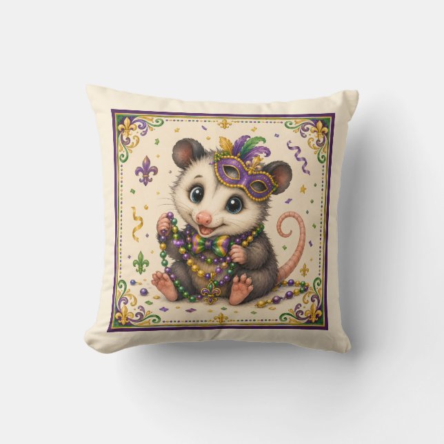 Cute New Orleans Opossum Throw Pillow (Front)