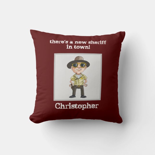 Cute "new sheriff in town" personalised cushion (Front)