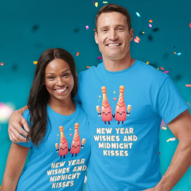 Cute New Year Wishes & Midnight Kisses Couple T-Shirt (Cute New Year Wishes & Midnight Kisses Couple T-Shirt)