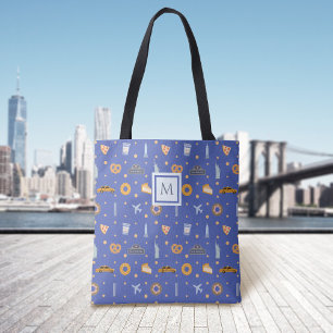 Cute New York City Pattern  Blue Custom Monogram Tote Bag