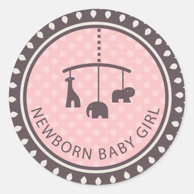 Cute Newborn Baby Girl With Animal Toys Classic Round Sticker (Front)