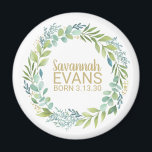 Cute Newborn Birth Stats Magnet<br><div class="desc">A cute eucalyptus greenery wreath baby shower magnet. A fun gift for the mother to be or for your baby shower guests!</div>