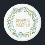 Cute Newborn Birth Stats Magnet<br><div class="desc">A cute eucalyptus greenery wreath baby shower magnet. A fun gift for the mother to be or for your baby shower guests!</div>