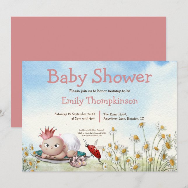 Cute Newborn Girl Princess Daisy Baby Shower Invitation (Front/Back)