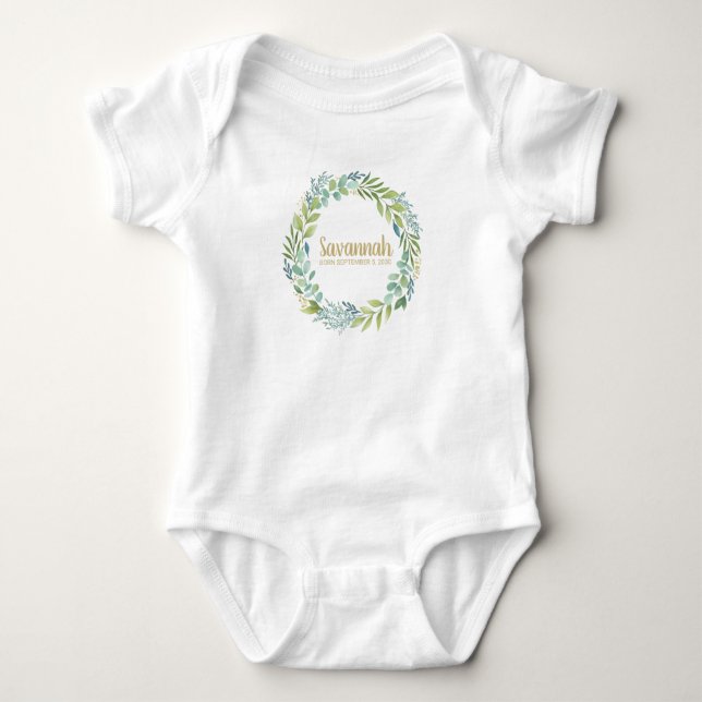 Cute Newborn Infant Baby Eucalyptus Wreath Bodysuit (Front)