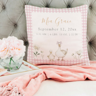 Cute Newborn Keepsake Birth Stats Pink Photo Cushion