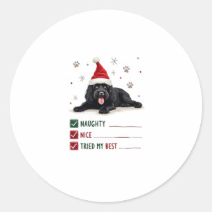 Cute Newfoundland Dog Christmas Naughty Nice Tried Classic Round Sticker