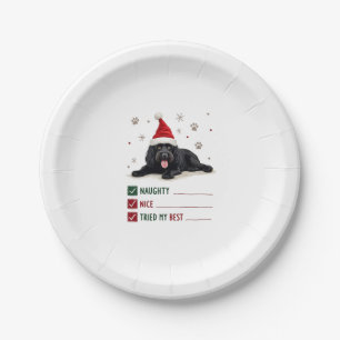 Cute Newfoundland Dog Christmas Naughty Nice Tried Paper Plate