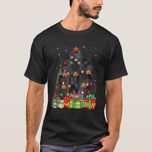 Cute Newfoundland Dog Christmas Tree Light Pet Pup T-Shirt (Front)