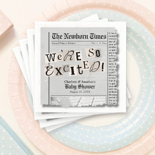 Cute Newspaper The Newborn Times Baby Shower Napkin