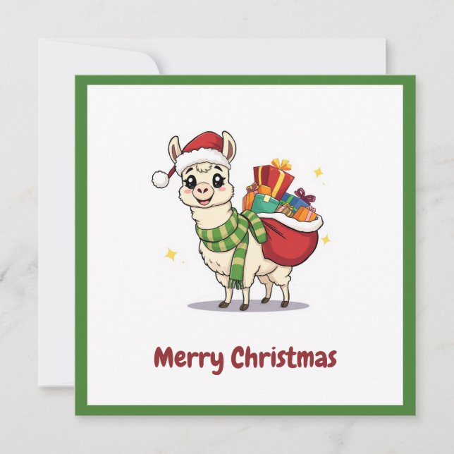 Cute Nice Funny Winter Alpaca Santa Claus Holiday Card (Front)