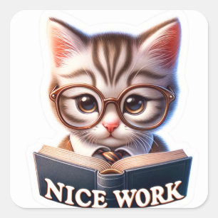 Cute 'Nice Work' Kitten Multi Subject Sticker