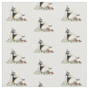 Cute Nigerian Dwarf Goat and Kids pattern Fabric