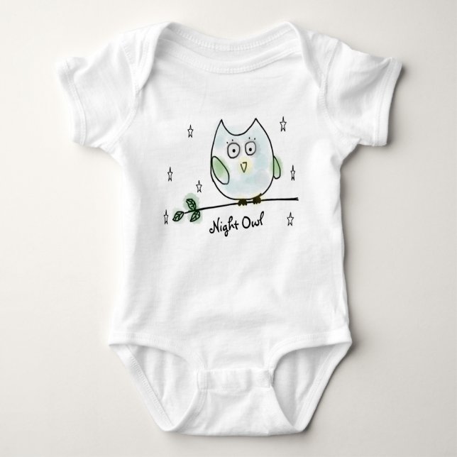 Cute Night Owl Doodle Sketch Baby Bodysuit (Front)