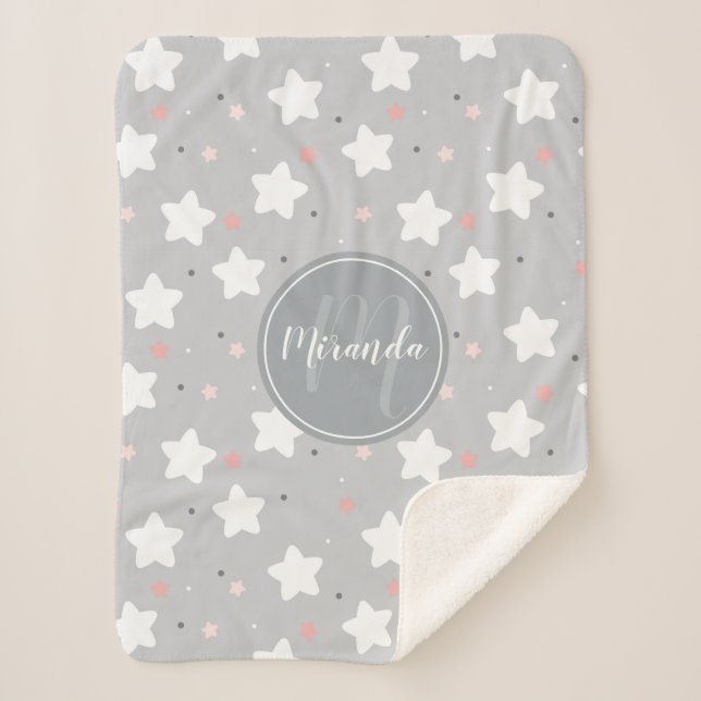 Cute Night Sky with Custom Monogram and Name Sherpa Blanket (Front)