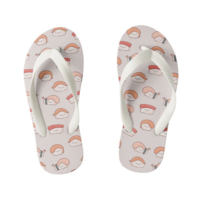 Cute Nigiri Sushi Seamless Pattern Kid's Jandals (Footbed)