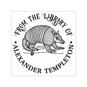 Cute Nine Banded Armadillo Library Book Name Self-inking Stamp