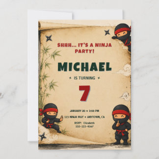 Cute Ninja Birthday Invitation