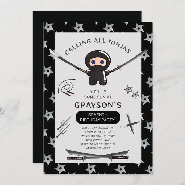 Cute Ninja Birthday Party Invitation (Front/Back)