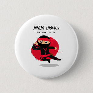 Cute Ninja Black Red Kids Birthday Party T Shirt 6 Cm Round Badge