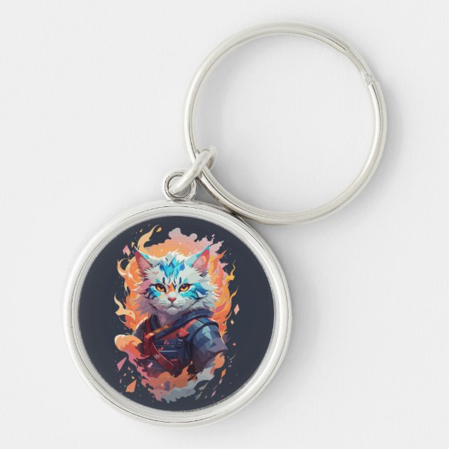 Cute Ninja Cat Warrior Design Key Ring (Front)