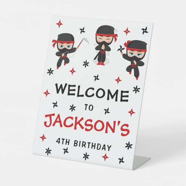 Cute Ninja Karate Birthday Boy Welcome Sign (Front)