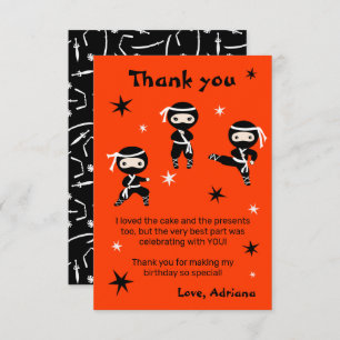Cute Ninja Kids - Warrior Girls Birthday Party Thank You Card
