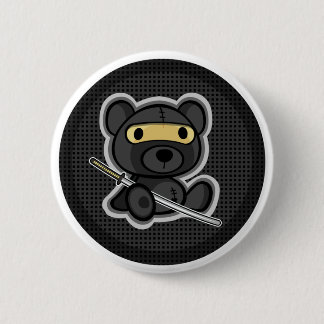 Cute ninja samurai warrior teddy bear button