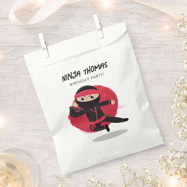 Cute Ninja Warrior Black & Red Kids Birthday Party Favour Bags (Clipped)