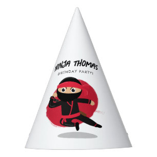 Cute Ninja Warrior Black & Red Kids Birthday Party Hat
